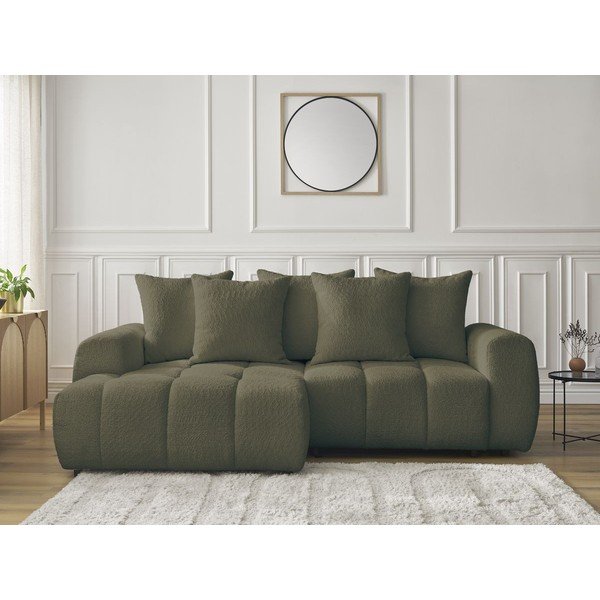 Haki salokāms stūra dīvāns no buklē auduma ar uzglabāšanas vietu (ar kreiso stūri/ar zvilni) Roxelane – Bobochic Paris-image-1