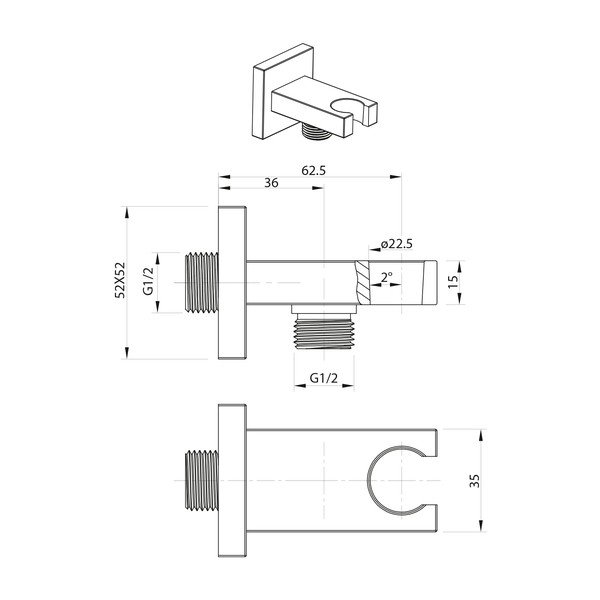 Spīdīgas sudraba krāsas misiņa dušas savienojuma daļa – Sapho-image-1