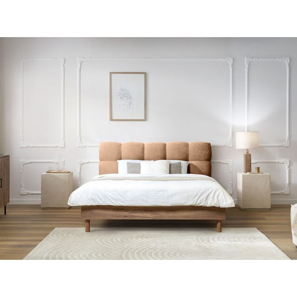 Gaiši rozā polsterēta divvietīga gulta ar redelēm 160x200 cm Kumo – Bobochic Paris-image-1