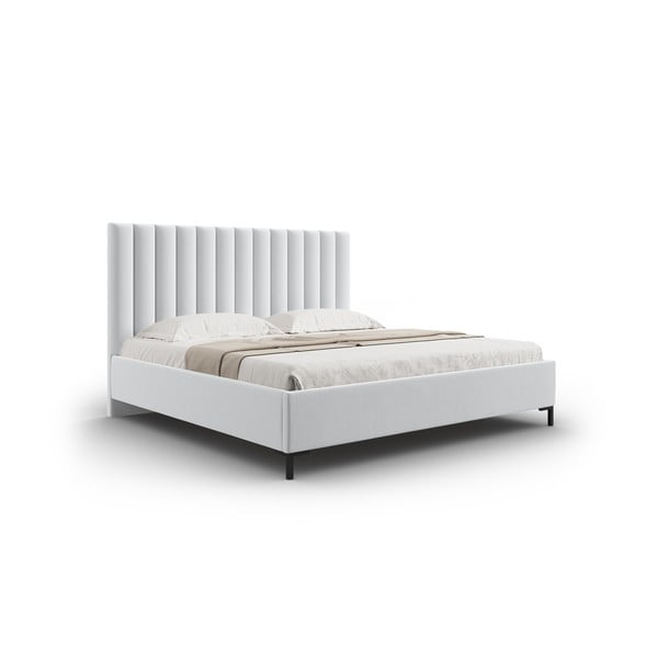 Gaiši pelēka polsterēta divvietīga gulta ar veļas kasti un redelēm 160x200 cm Casey – Mazzini Beds