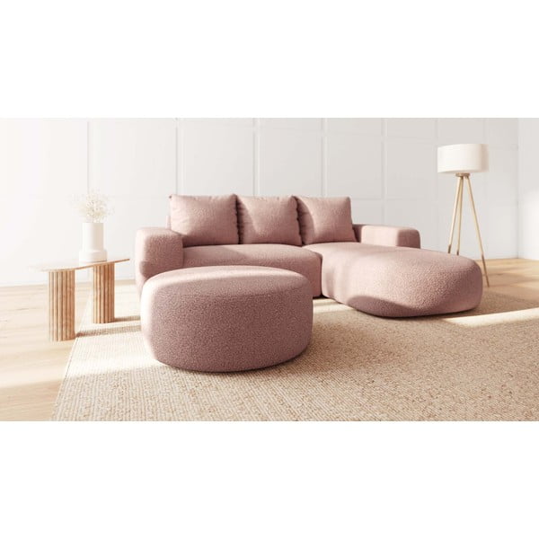 Gaiši rozā pufs no buklē auduma Feiro – MESONICA-image-1