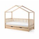 Dabīga toņa priedes masīvkoka bērnu gulta mājas formā/izvelkama ar veļas kasti 90x200 cm DALLAS – Vipack
