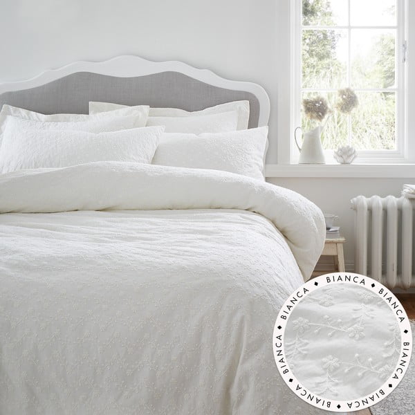 Balta divguļamā kokvilnas gultas veļa 200x200 cm French Knot Jacquard – Bianca
