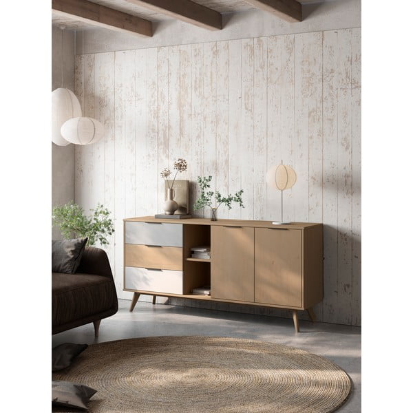 Dabīga toņa zema kumode no priedes 165x81 cm Elfa – Marckeric-image-1