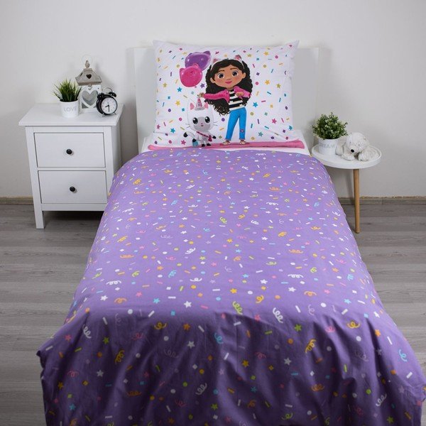Vienguļamā kokvilnas bērnu gultas veļa 140x200 cm Gabby's Dollhouse "Confetti" – Jerry Fabrics-image-2