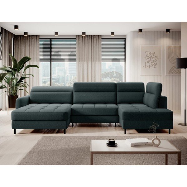 Zaļš samta salokāms/ar uzglabāšanas vietu stūra dīvāns (ar labo stūri/U veida) Berrto – ELTAP-image-1