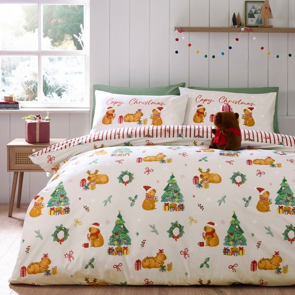 Dabīga toņa vienguļamā gultas veļa 135x200 cm Capy Christmas – Catherine Lansfield-image-2