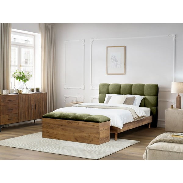 Zaļa polsterēta divvietīga gulta ar redelēm 160x200 cm Kumo – Bobochic Paris-image-4