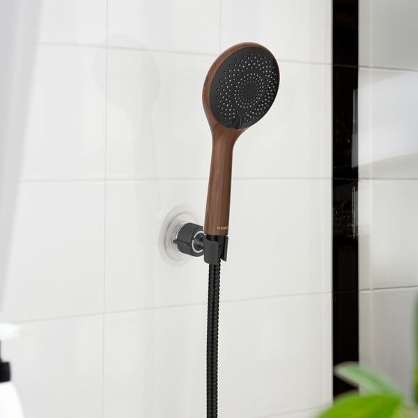 Melns plastmasas dušas galvas turētājs ar uzstādīšanu bez urbšanas Libertà – Wenko-image-1