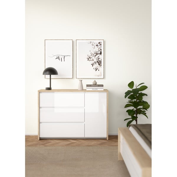 Balta/dabīga toņa kumode ar ozolkoka imitāciju 119x84x48 cm Next – Tvilum-image-1