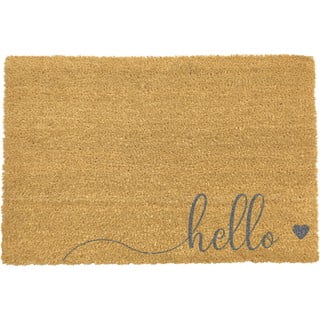 Pelēks dabīgās kokosšķiedras paklājs Artsy Doormats Hello Scribble, 40 x 60 cm