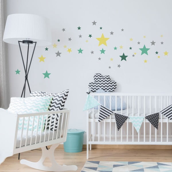 50 sienu uzlīmju komplekts Ambiance Stars Green and Yellow-image-1