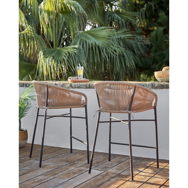 Bēšs metāla/polsterēts dārza bāra krēsls Yanet – Kave Home-image-2