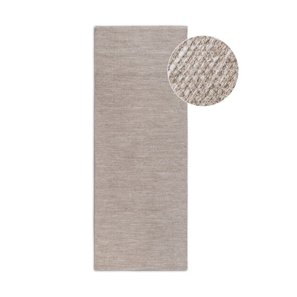 Bēšs ar rokām darināts celiņa paklājs no vilnas maisījuma 80x200 cm Pradesh Linen White – Elle Decoration