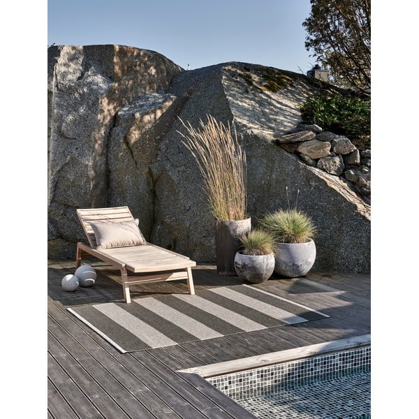 Antracīta pelēks/krēmkrāsas iekštelpu un āra paklājs 140x180 cm Bob Charcoal Linen – Pappelina-image-1