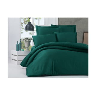 Zaļa kokvilnas satīna gultasveļa ar palagu divguļamai gultai Alisa, 200 x 220 cm
