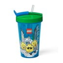 Zila krūze ar zaļu vāciņu un salmiņu LEGO® Iconic, 500 ml