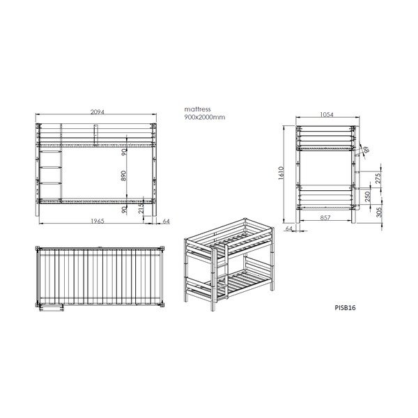 Balta divstāvu bērnu gulta 90x200 cm Pino – Vipack-image-4