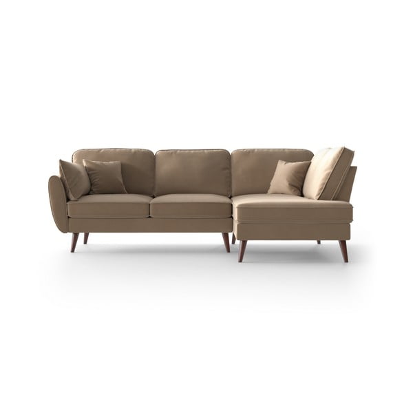 Karameļu brūns samta stūra dīvāns My Pop Design Auteuil, labais stūris