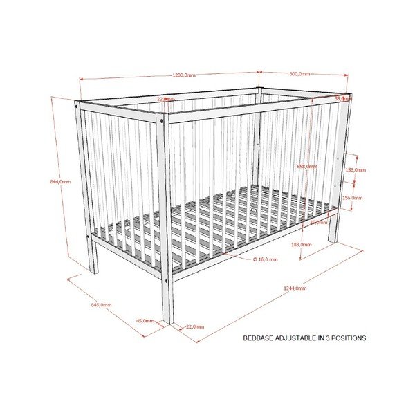 Brūna dižskābarža masīvkoka bērnu gultiņa ar regulējamu augstumu 60x120 cm Dino – Vipack-image-2