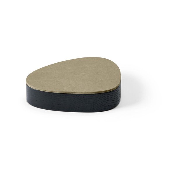 Zaļa/melna dekoratīva koka/ekoloģiskās ādas uzglabāšanas kaste ar vāku 14x12,5x3,5 cm Curve Nupo – LIND DNA