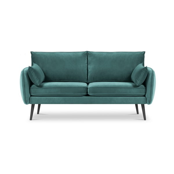 Zilganzaļš samta dīvāns ar melnām kājām Kooko Home Lento, 158 cm