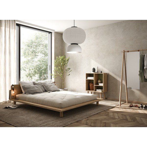 Masīvkoka divguļamā gulta ar galvgali, lampām un matraci Double Latex Karup Design Peek, 160 x 200 cm-image-1