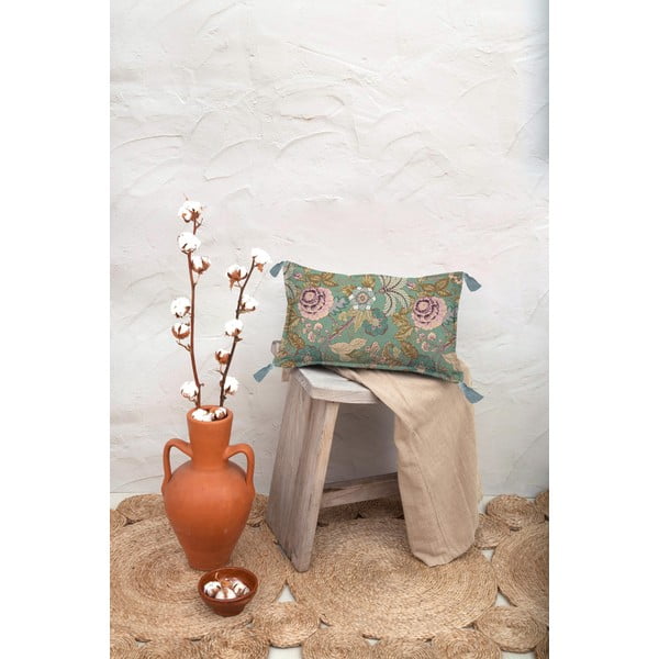 Zaļš spilvens Samts Atelier Japāņu ziedi, 50 x 35 cm-image-1