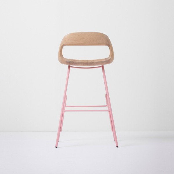 Bāra krēsls ar masīvu ozolkoka sēdekli un rozā kājām Gazzda Leina, augstums 84 cm-image-3