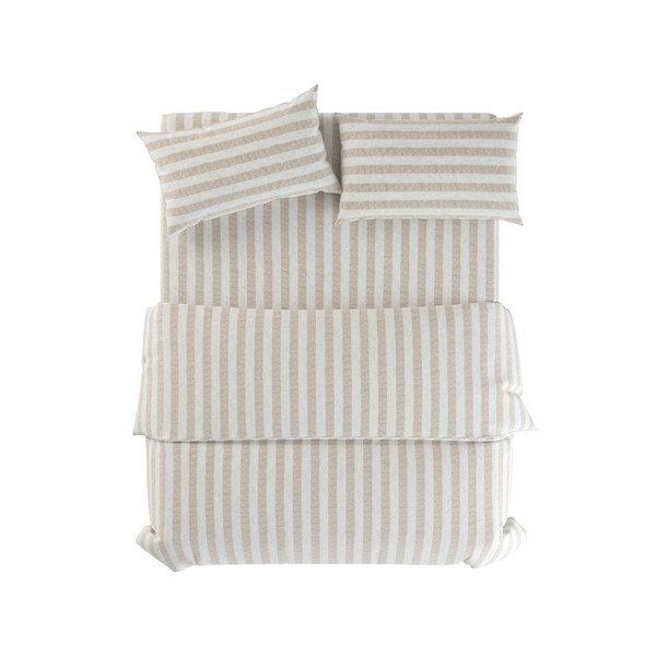 Gaiši pelēka/krēmkrāsas vienguļamā lina gultas veļa 135x200 cm Natural Stripes – Native Natural