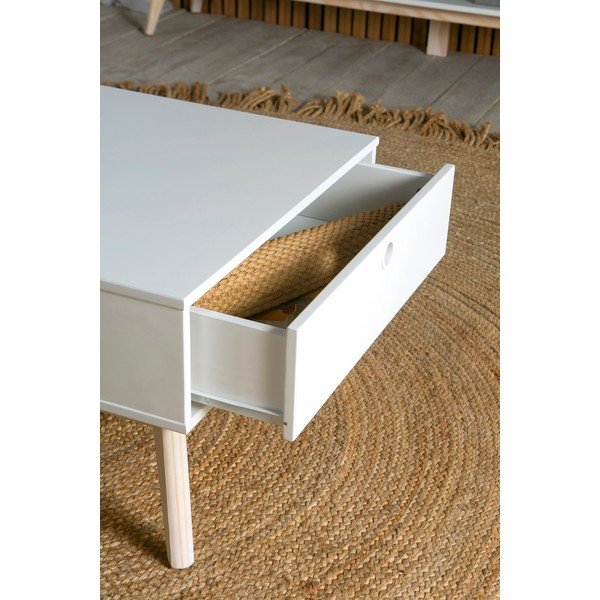 Balts žurnālgaldiņš ar 2 atvilktnēm un priedes koka kājām Marckeric Kiara-image-1