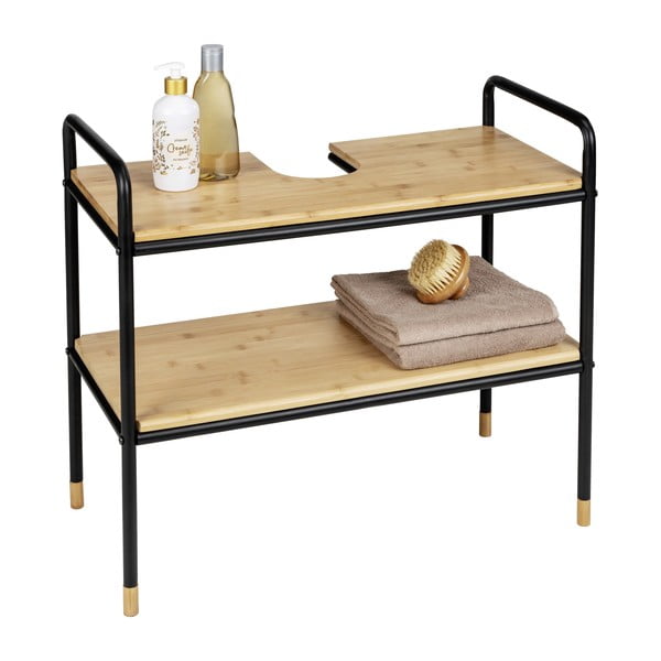 Melns/dabīga toņa bambusa skapītis zem izlietnes 70x60 cm Loft – Wenko-image-3