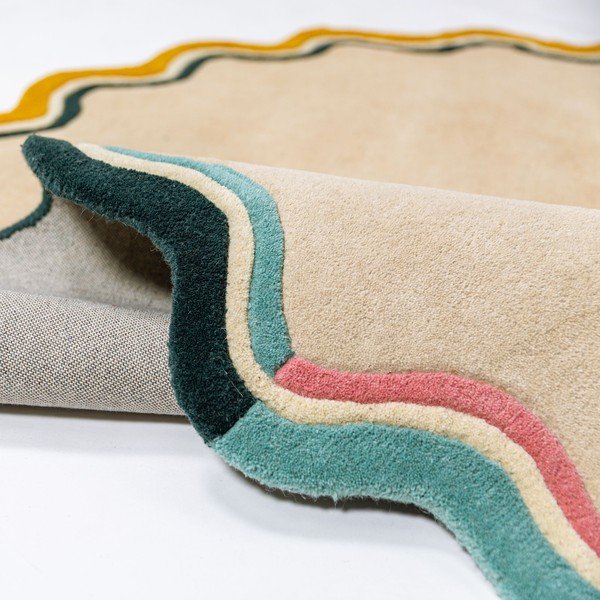 Dabīga toņa ar rokām darināts vilnas apaļš paklājs ø 180 cm Leo Scallop – Flair Rugs-image-2