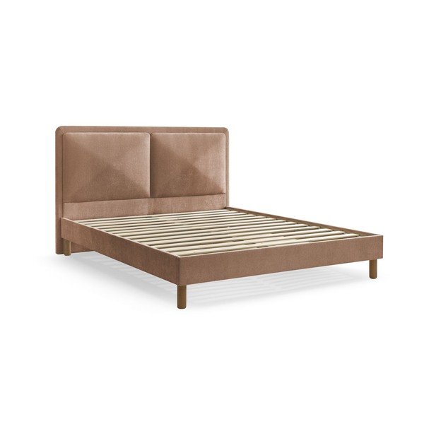 Dūmakaini rozā polsterēta polsterēta divvietīga gulta ar redelēm 140x190 cm Mara – Bobochic Paris