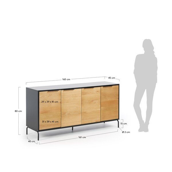 Melna kumode ar brūnām detaļām Kave Home SAVOI, 165 x 80 cm-image-4