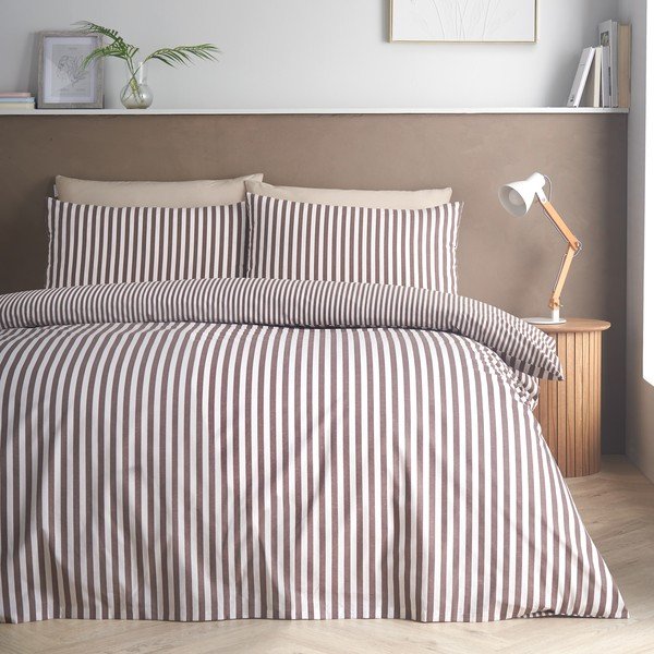 Tumši brūna divguļamā gultas veļa 200x200 cm Epping Textured Stripe – Catherine Lansfield