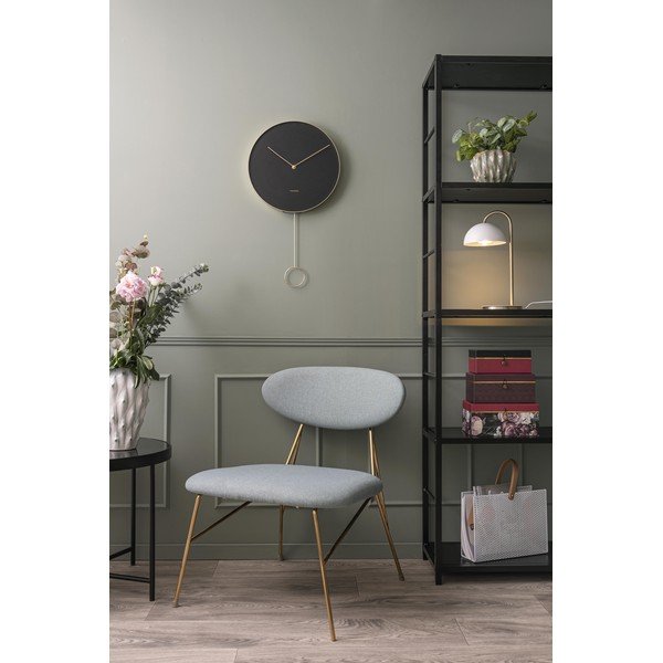 Melns sienas pulkstenis Karlsson svārsts, ø 34 cm-image-1