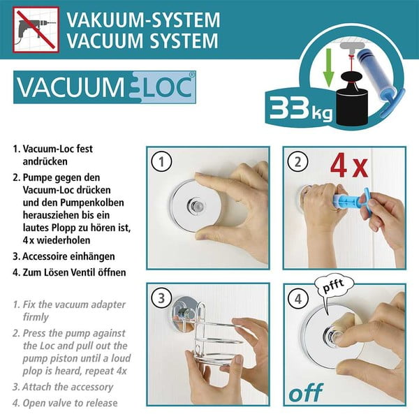 2 melnu pašturošu sienas adapteru un sūkņa komplekts Wenko Vacuum-Loc Classic Plus-image-1