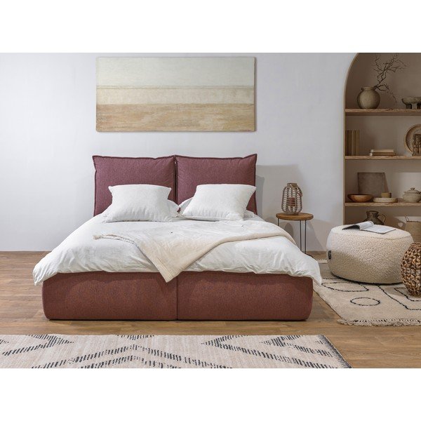 Rozā polsterēta divvietīga gulta ar veļas kasti un redelēm 160x200 cm Garance – Bobochic Paris-image-1