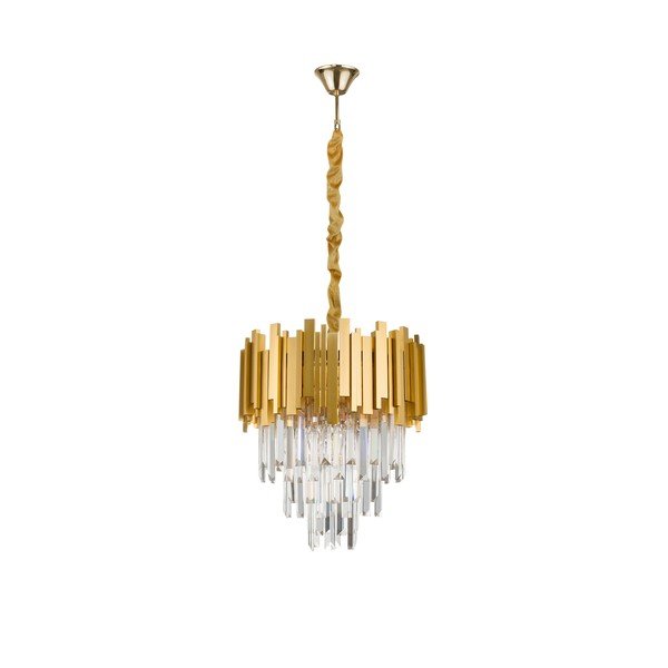 Zelta krāsas metāla piekaramā lampa ar kristāla abažūru ø 40 cm Grane – Nova Luce