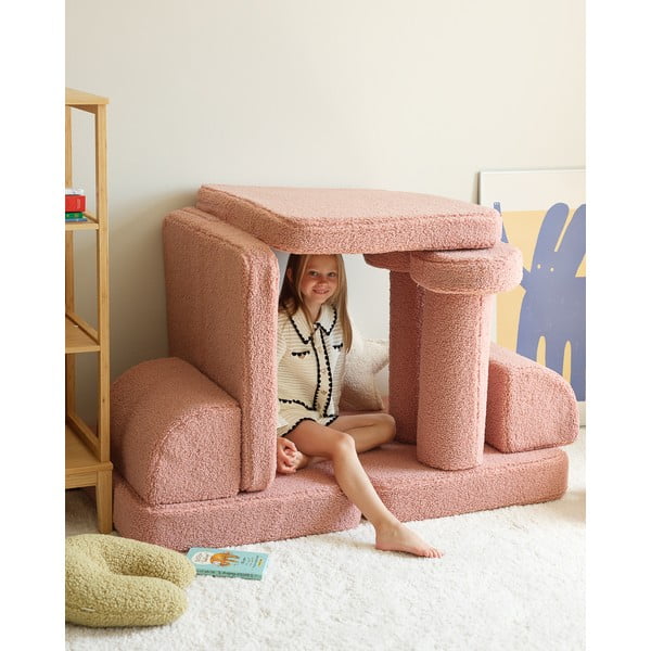 Rozā bērnu dīvāns no buklē auduma 132 cm Settee – Wigiwama-image-3