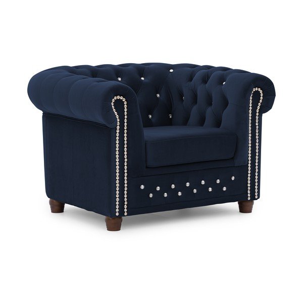 Zils samta Chesterfield atpūtas krēsls York Blik – Ropez