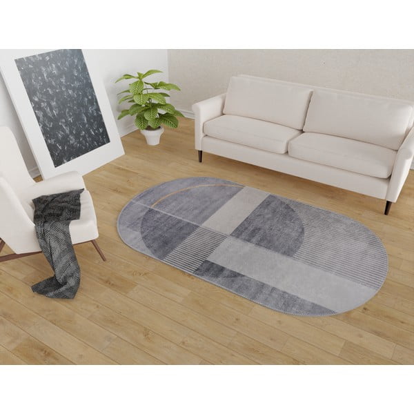 Pelēks mazgājams paklājs 60x100 cm Oval – Vitaus-image-1