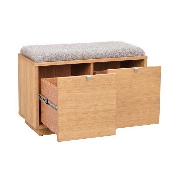 Pelēks/dabīga toņa apavu plaukts ar ozolkoka imitāciju un soliņu Confetti – Rowico-image-3