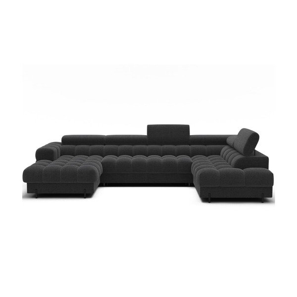 Tumši pelēks salokāms stūra dīvāns no buklē auduma (ar labo stūri/U veida) Feraria – ELTAP