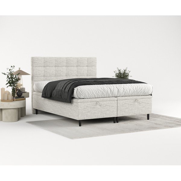 Gaiši pelēka polsterēta divvietīga gulta ar veļas kasti 180x200 cm Senses – Maison de Rêve-image-4