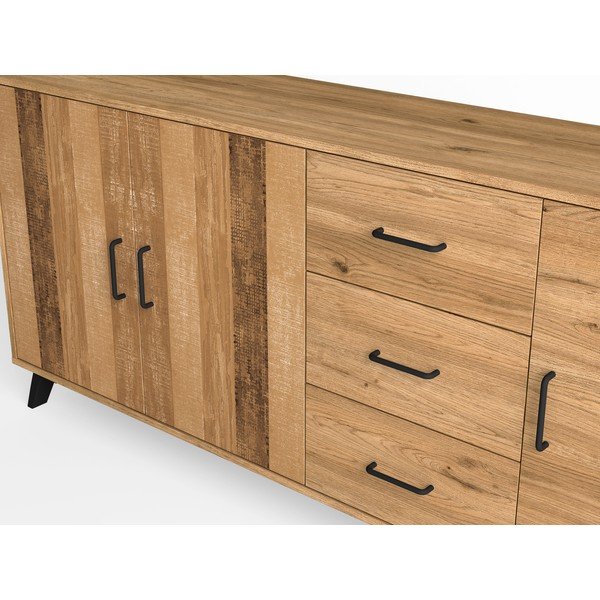 Dabīga toņa zema kumode ar ozolkoka imitāciju 181x81 cm Nordic – Marckeric-image-4
