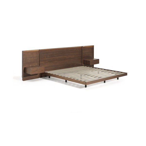 Brūna bērza masīvkoka divvietīga gulta ar redelēm 160x200 cm Norlen – Kave Home