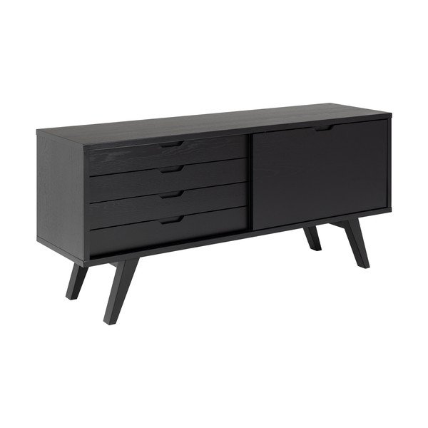 Melna zema kumode ar ozolkoka imitāciju un bīdāmām durvīm 160x72 cm A-Line – Actona-image-2
