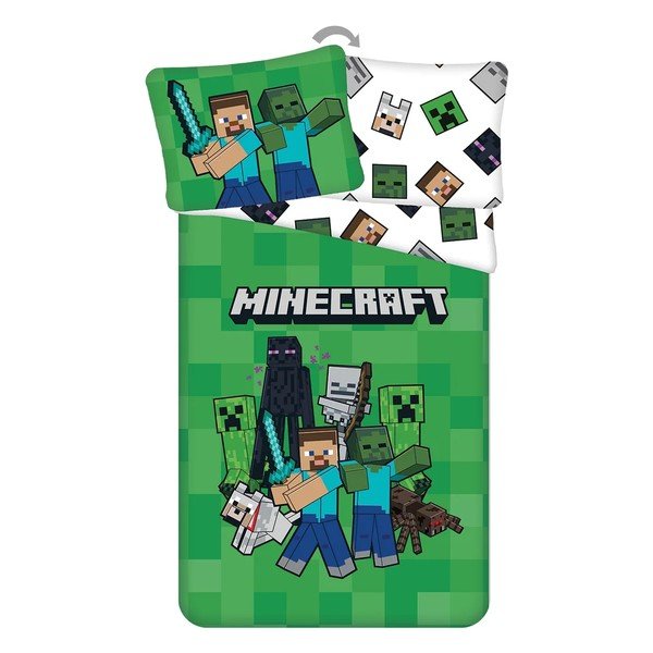 Zaļa vienguļamā mikrošķiedras bērnu gultas veļa 140x200 cm Minecraft Block Stack – Jerry Fabrics